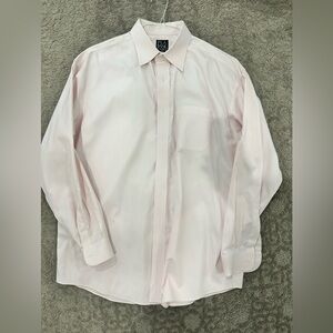 Jos A Bank button down dress shirt. Light pink and white check 17–35.